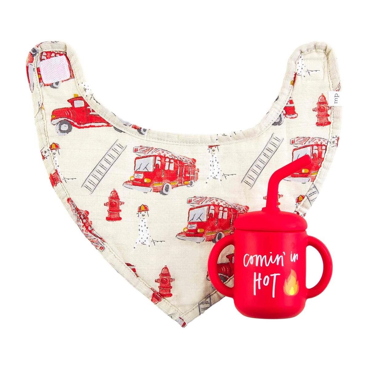 Fire Truck Silicone Cup & Bib Set