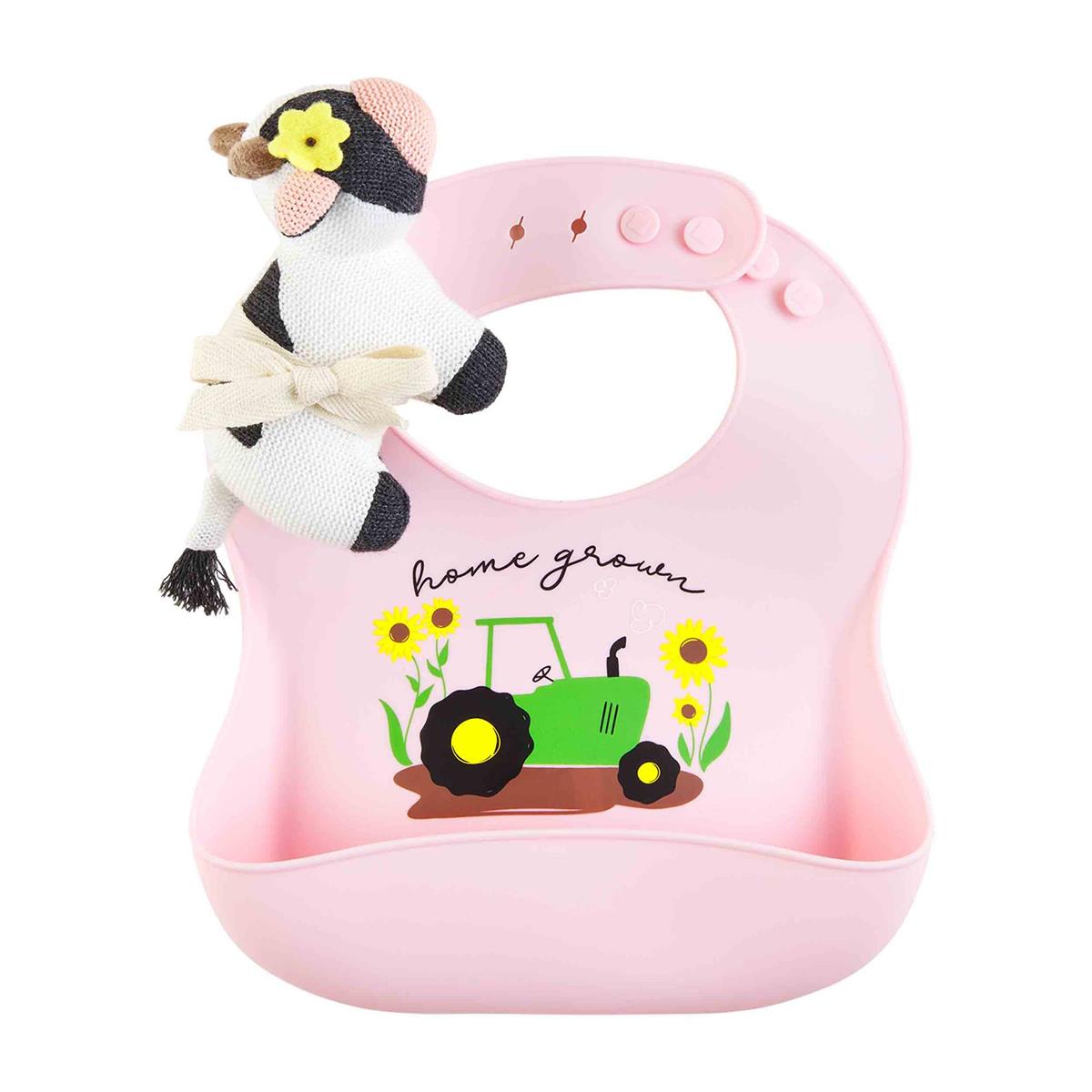 Pink Farm Bib & Rattle Set