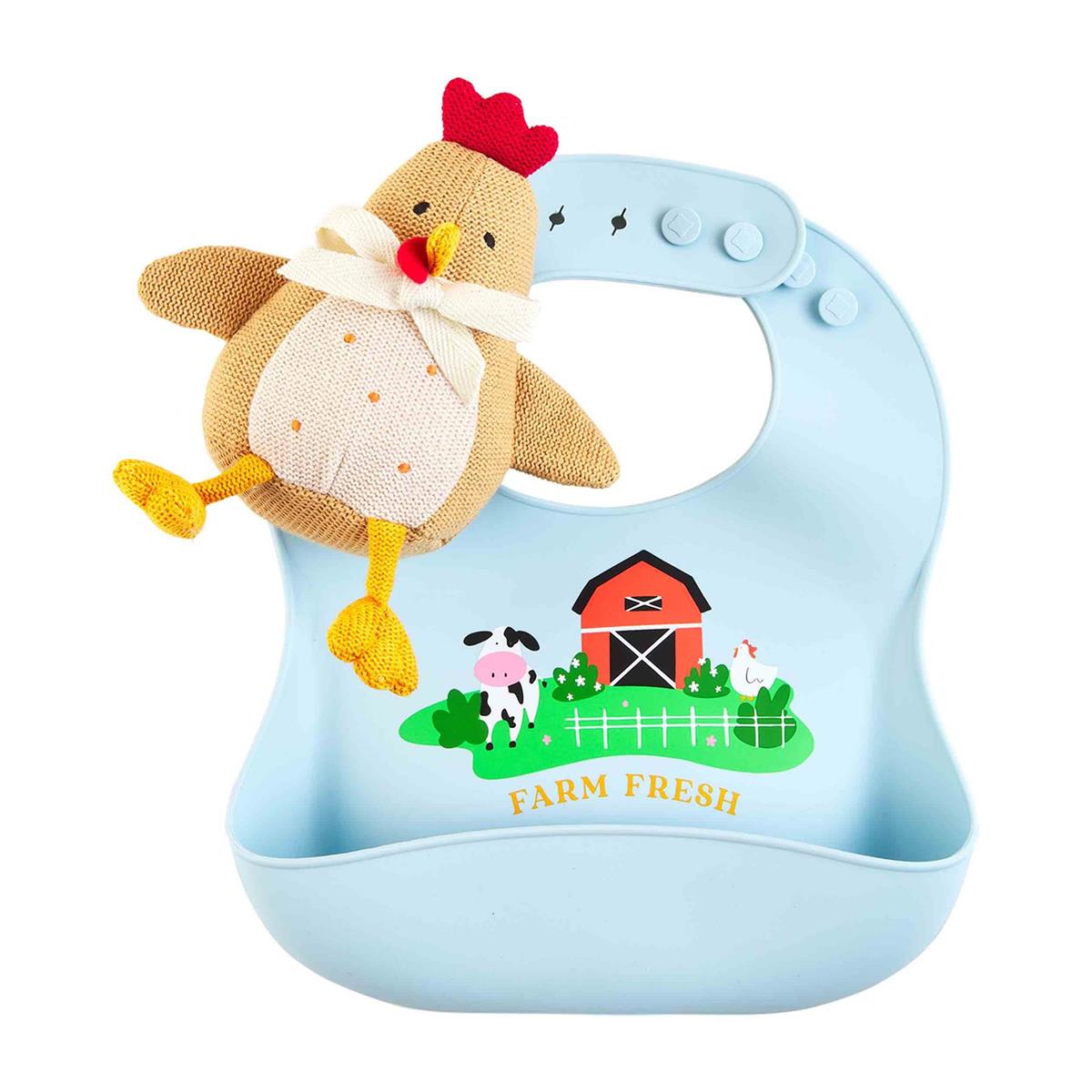 Blue Farm Bib & Rattle Set