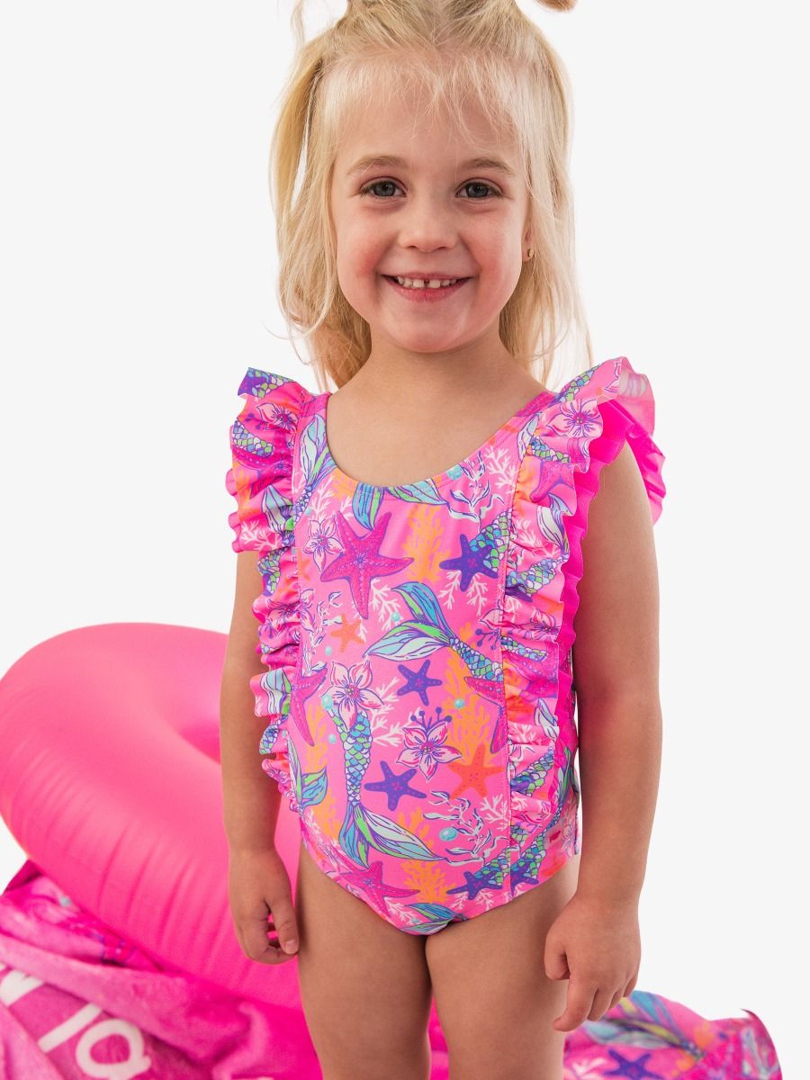 Neon Shimmer Mermaid Waterfall One Piece Swimsuit