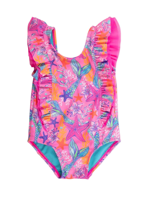 Neon Shimmer Mermaid Waterfall One Piece Swimsuit