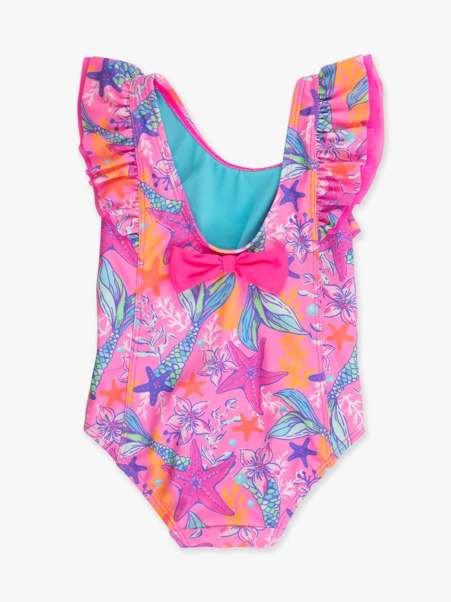 Neon Shimmer Mermaid Waterfall One Piece Swimsuit