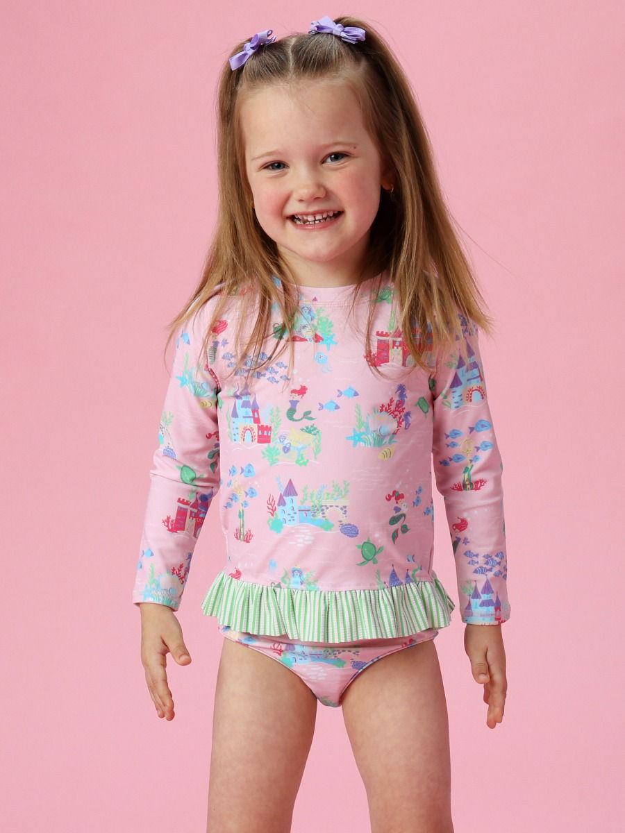 Atlantis Mermaids Long Sleeve Rash Guard 2-Piece Swimsuit