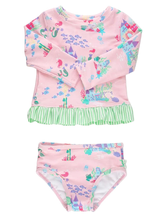 Atlantis Mermaids Long Sleeve Rash Guard 2-Piece Swimsuit