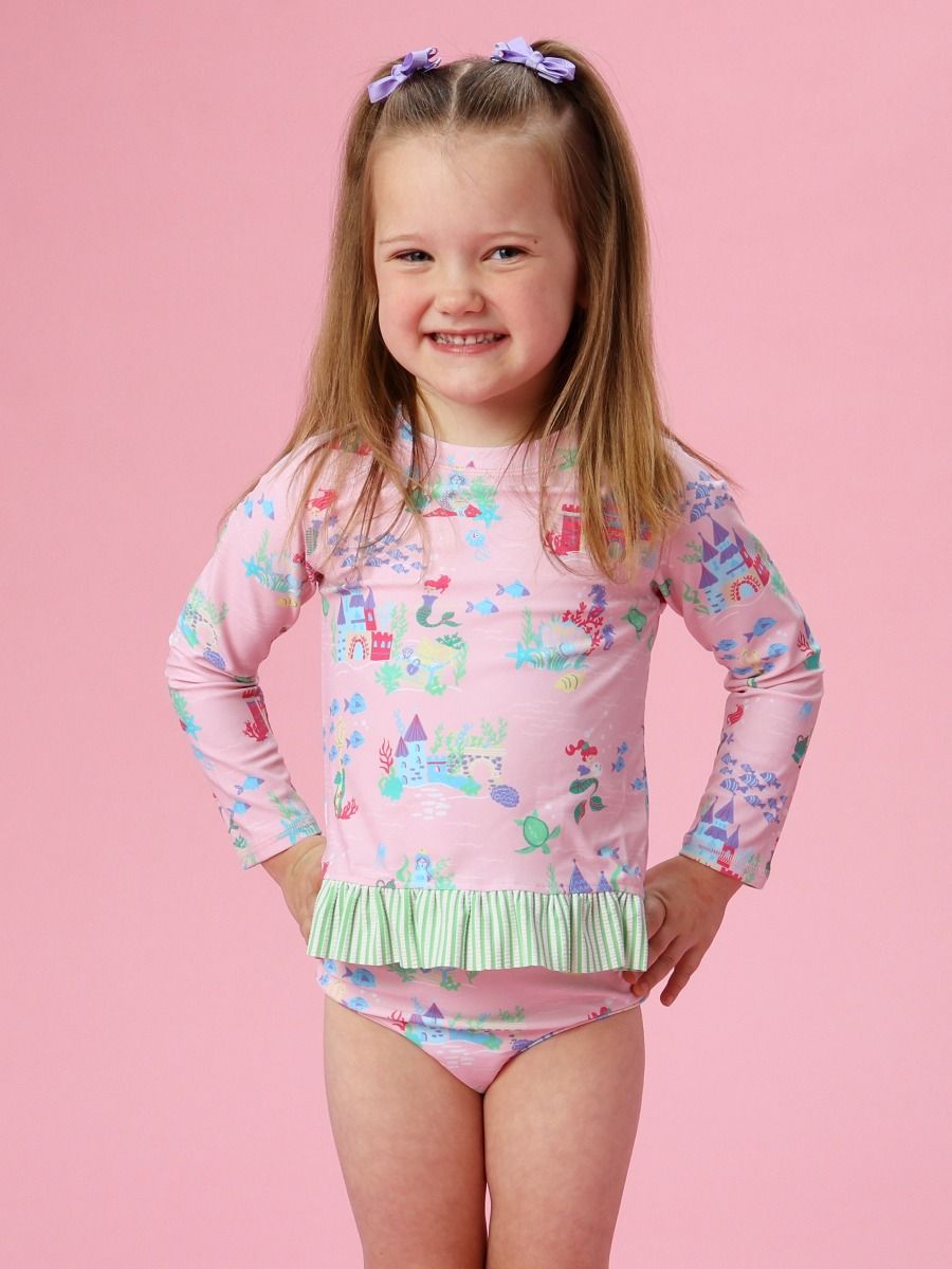 Atlantis Mermaids Long Sleeve Rash Guard 2-Piece Swimsuit