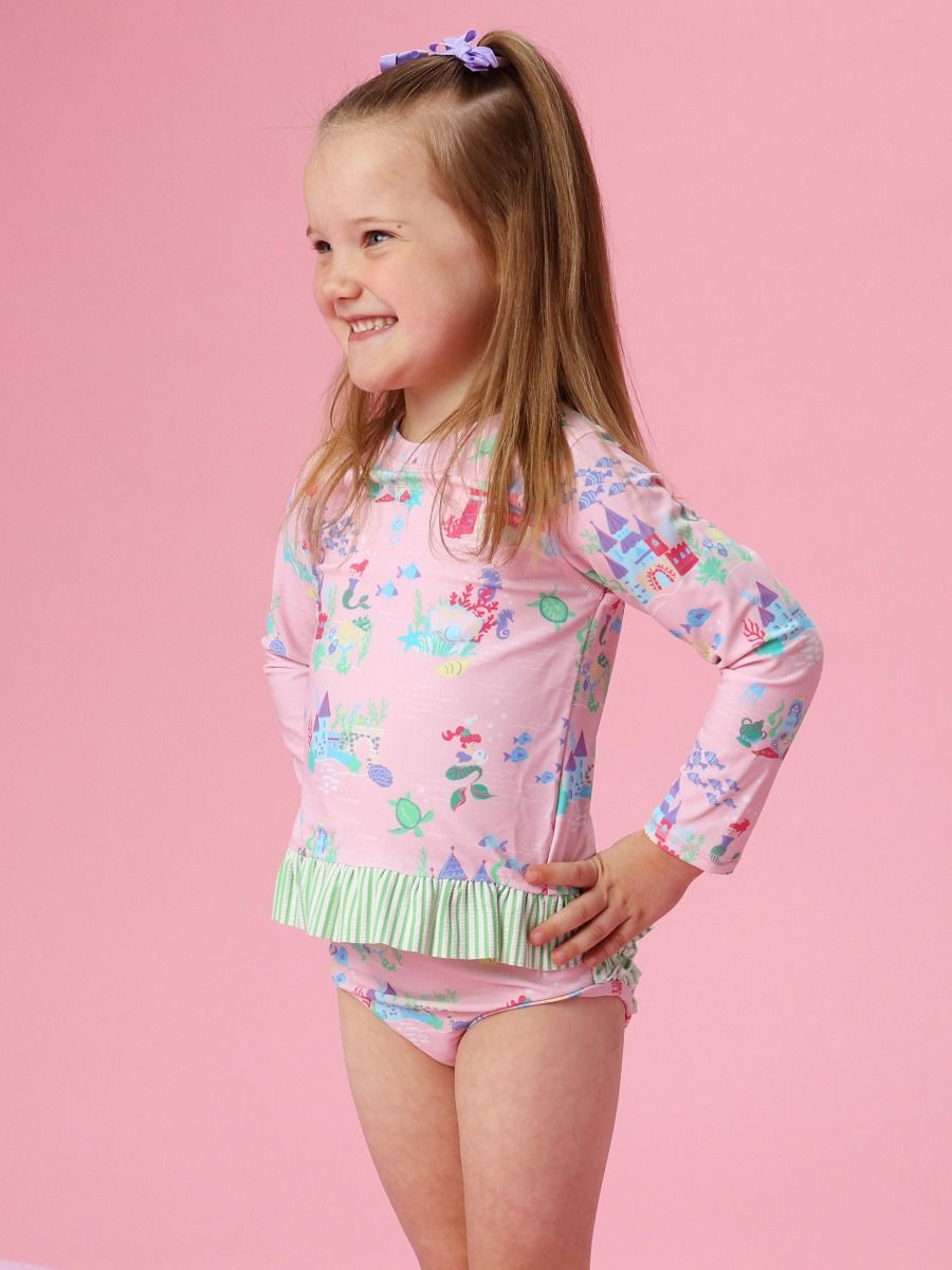 Atlantis Mermaids Long Sleeve Rash Guard 2-Piece Swimsuit