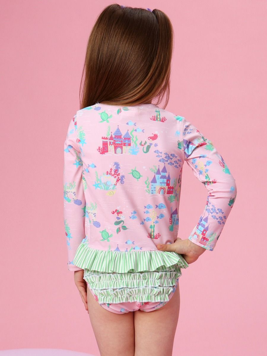 Atlantis Mermaids Long Sleeve Rash Guard 2-Piece Swimsuit