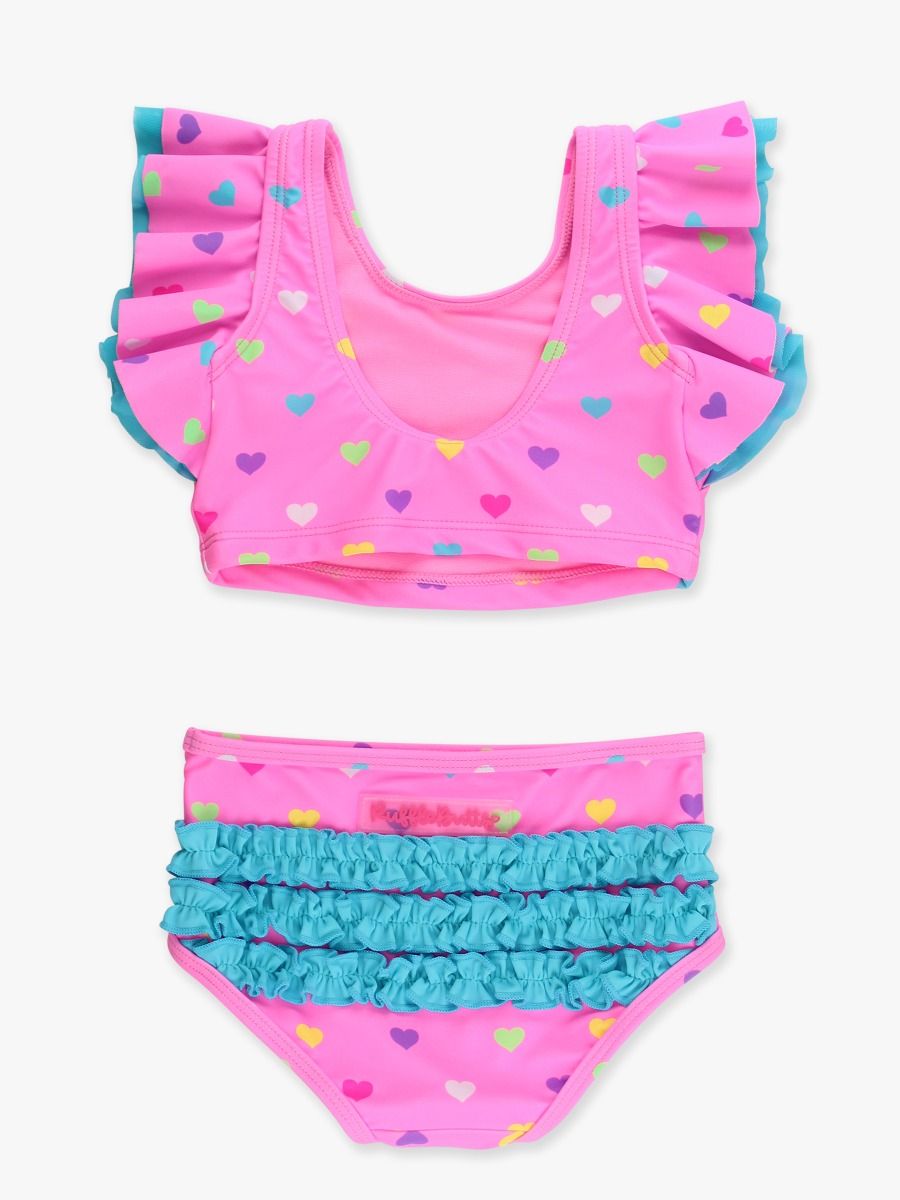 Neon Pink Colorful Hearts Butterfly Tankini 2-Piece Swimsuit