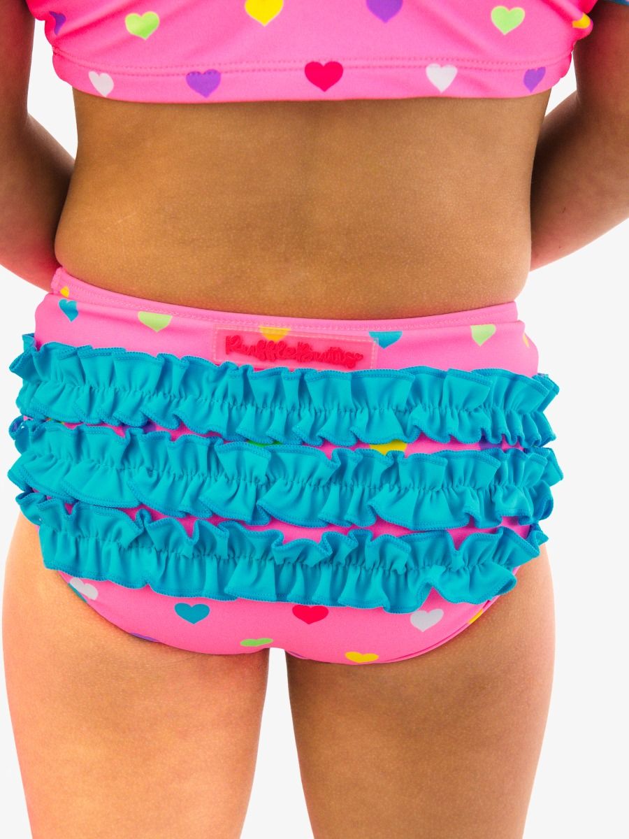 Neon Pink Colorful Hearts Butterfly Tankini 2-Piece Swimsuit