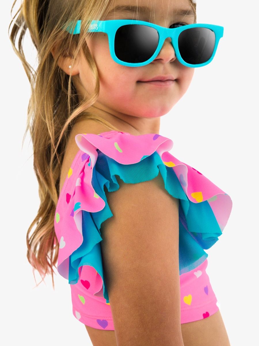 Neon Pink Colorful Hearts Butterfly Tankini 2-Piece Swimsuit