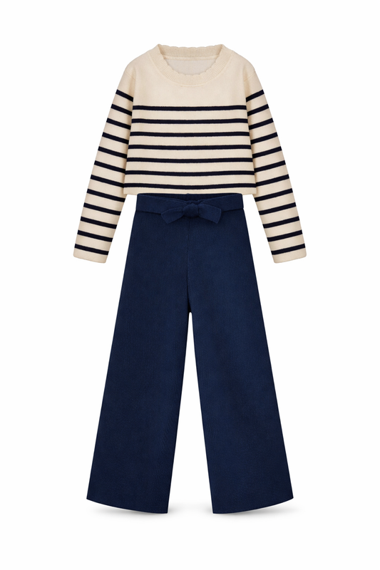 Navy Striped Sweater & Knit Pant Set