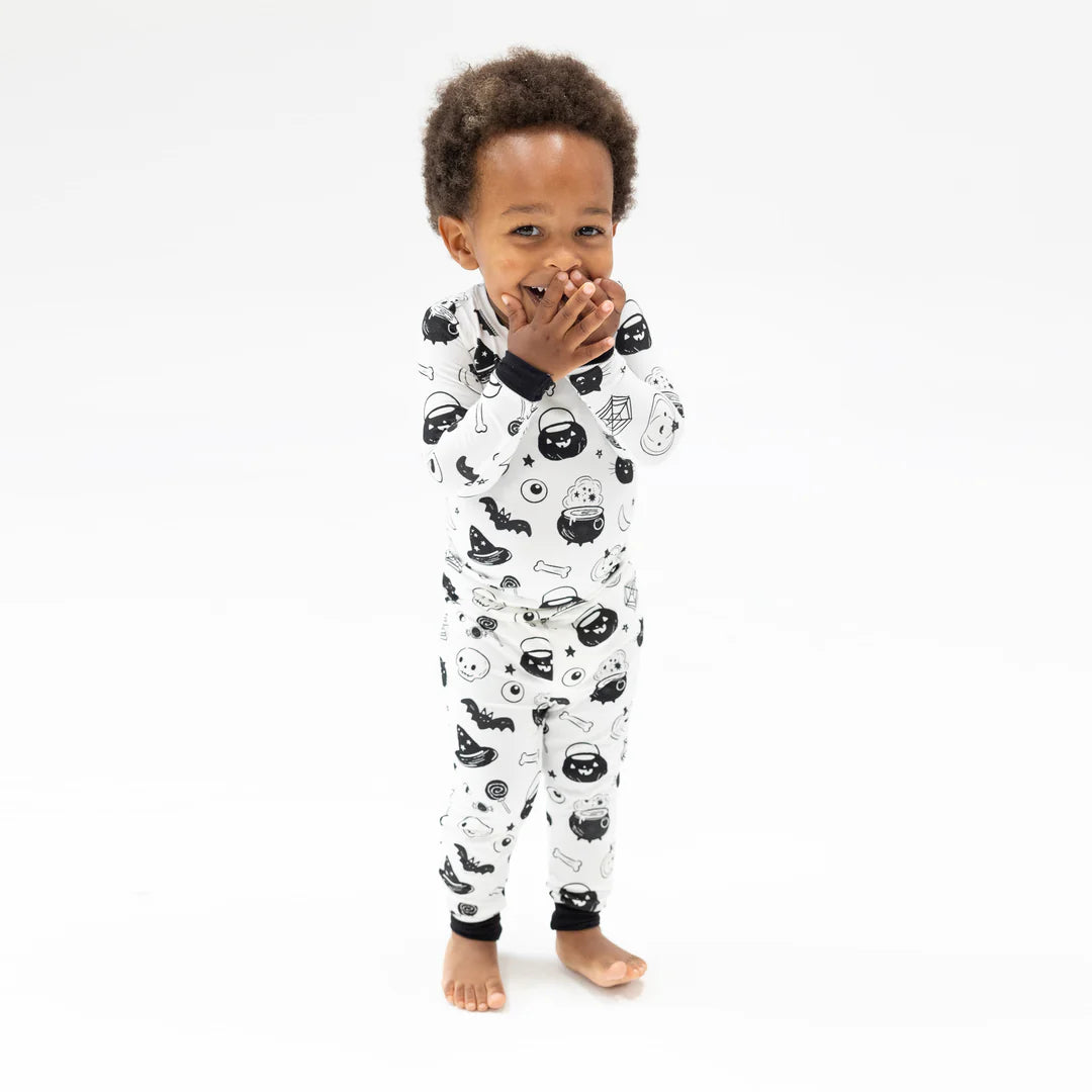 Black and White Halloween Long Sleeve Loungewear Set