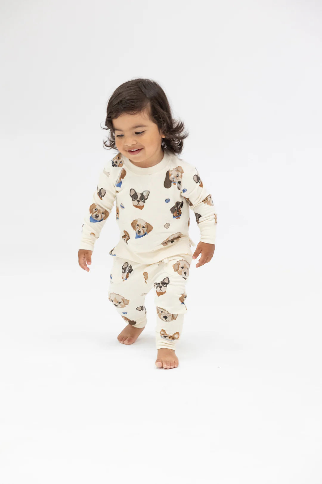 French Terry Vintage Puppy Faces Raglan Sweatshirt & Jogger Set