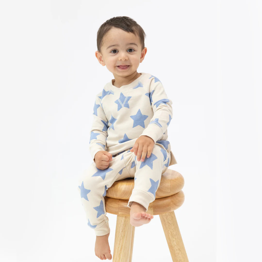 French Terry Sketchy Stars Blue Raglan Sweatshirt & Jogger Set