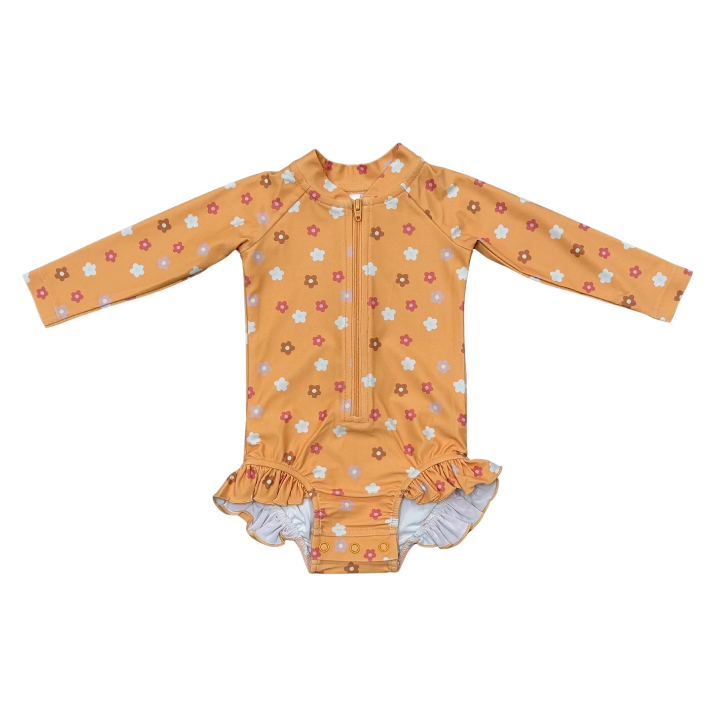 One Piece Ruffle Rash Guard Swimsuit Desert Mist Blooms