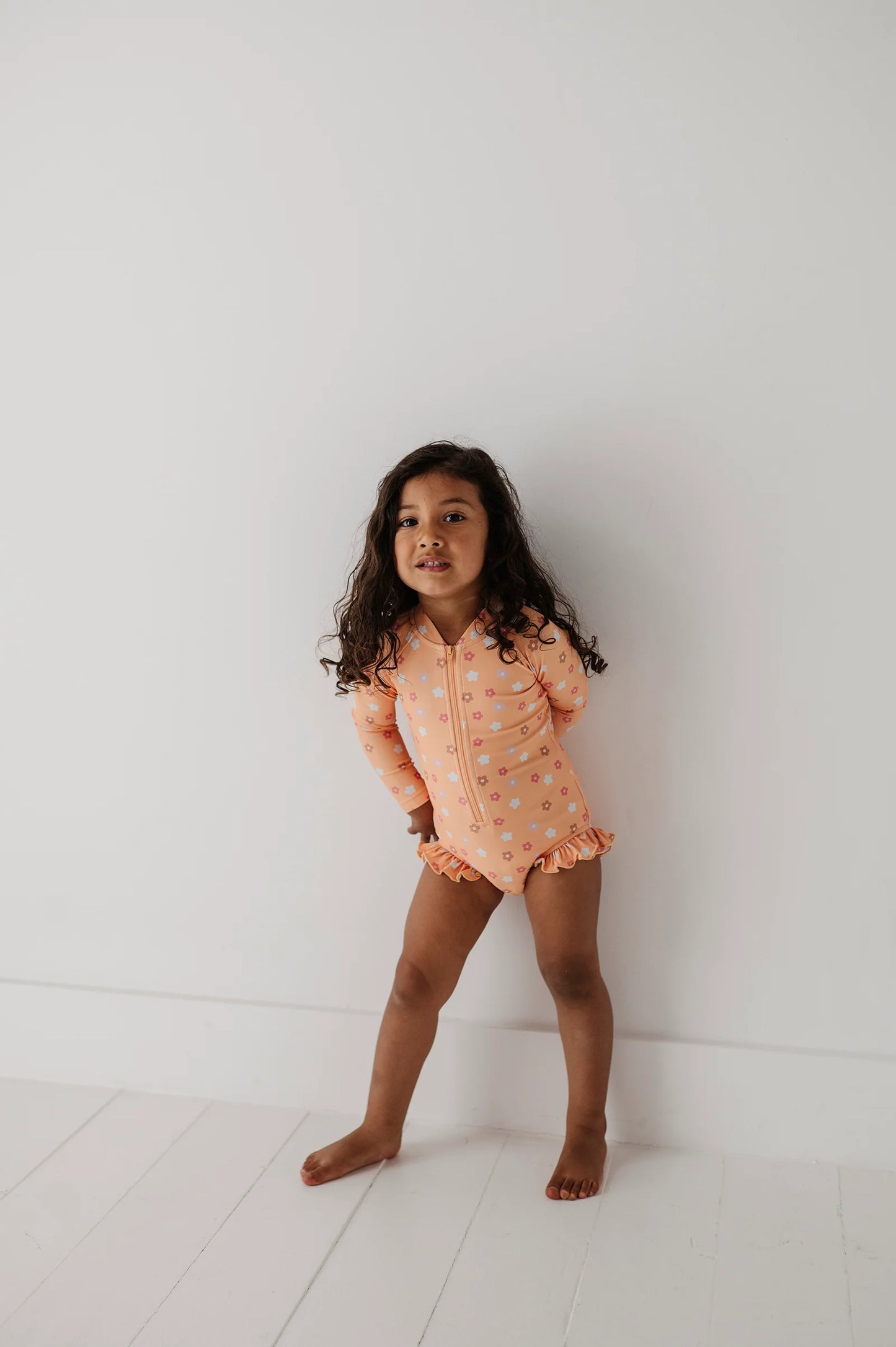 One Piece Ruffle Rash Guard Swimsuit Desert Mist Blooms