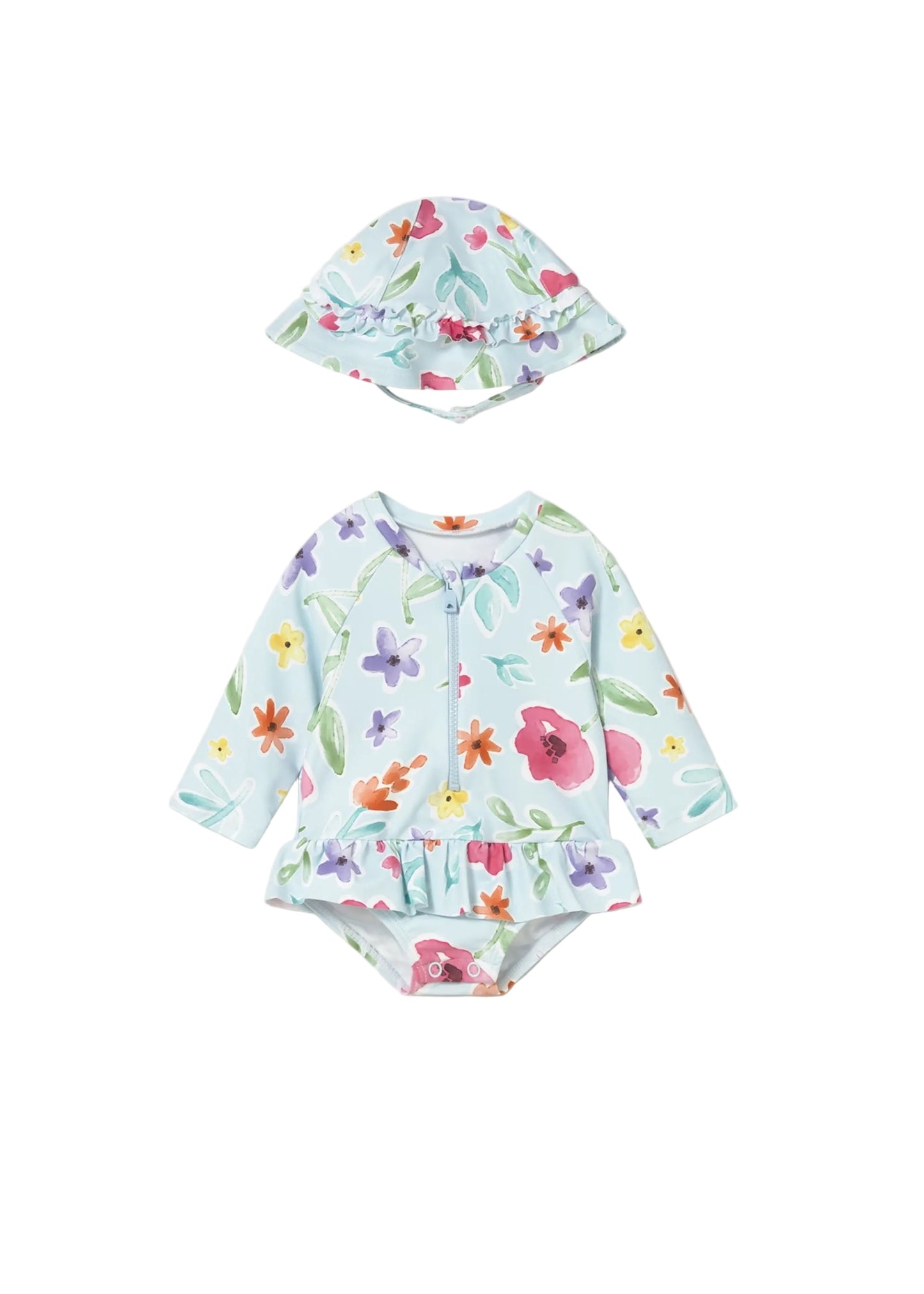 Floral Long Sleeve Swimwear & Hat Set
