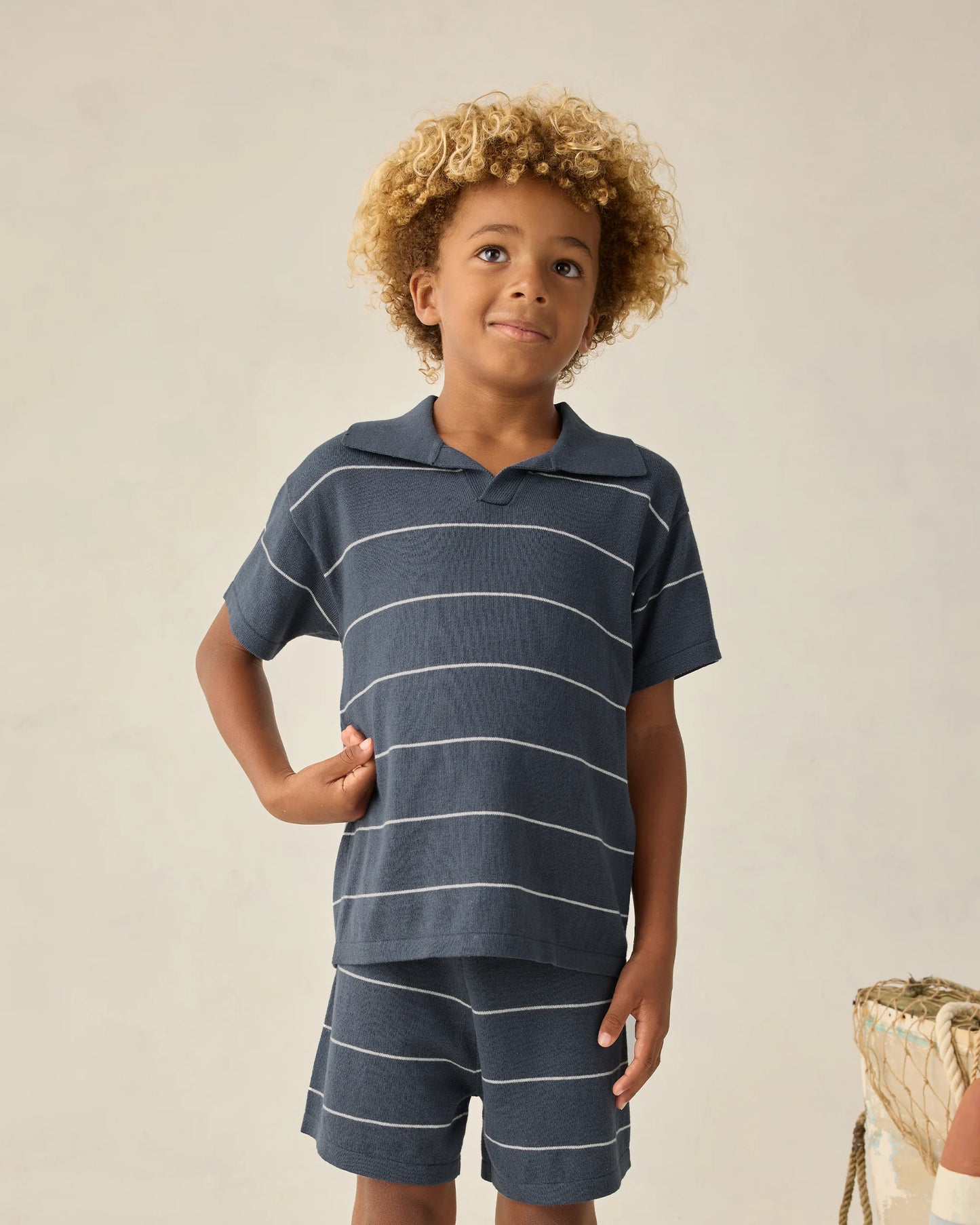 Chandler Knit Polo Navy Stripe