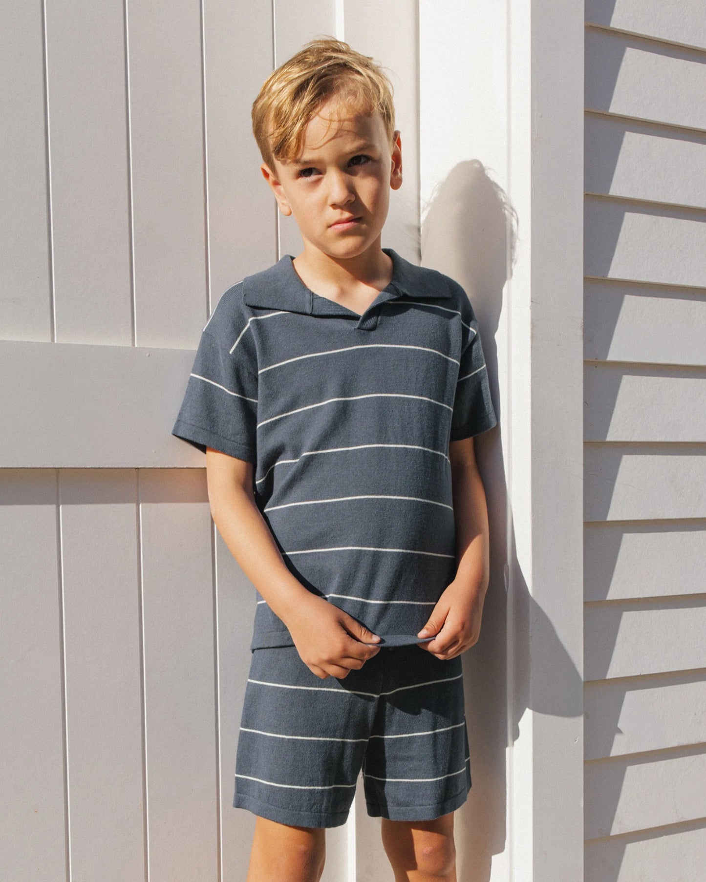 Chandler Knit Polo Navy Stripe