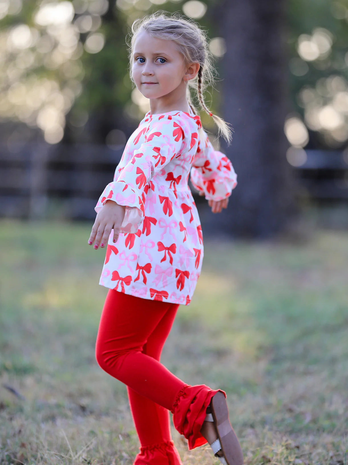 Valentine Bow Long Sleeve Ruffle Set