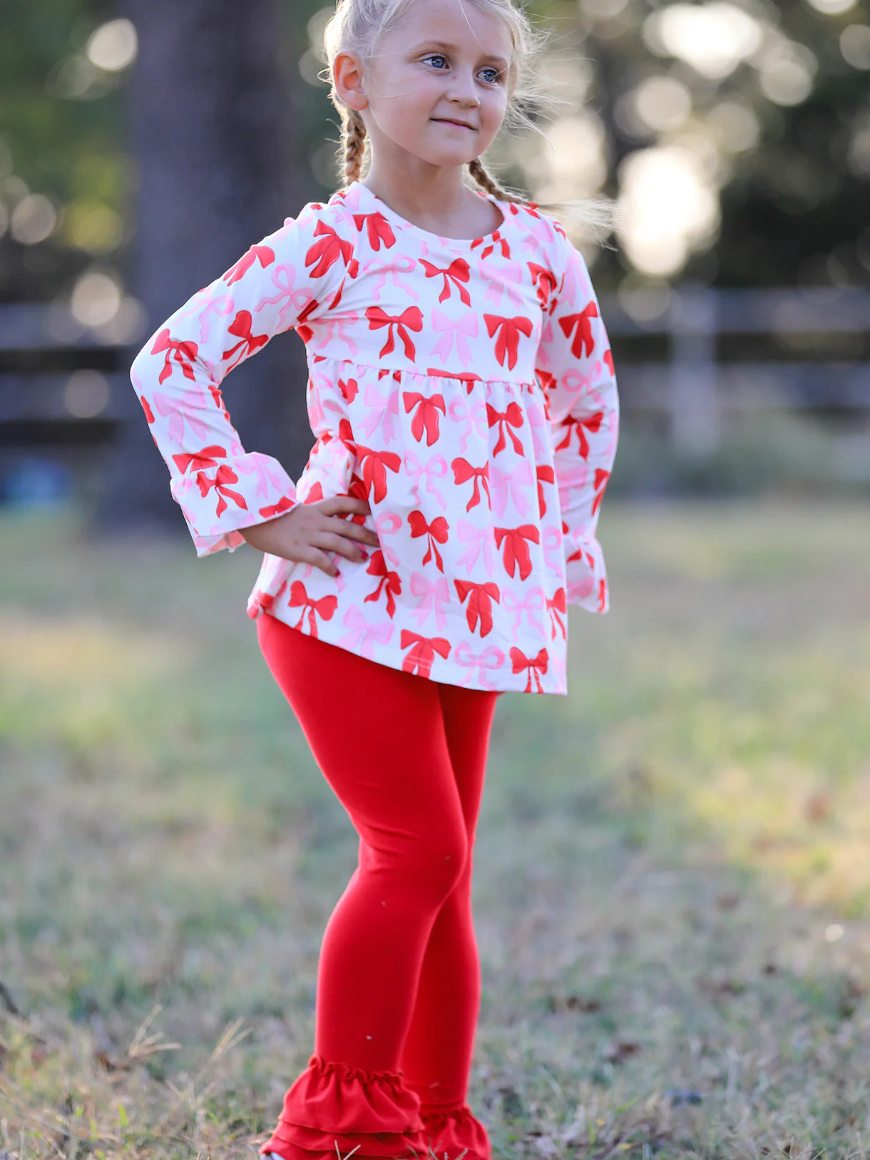 Valentine Bow Long Sleeve Ruffle Set