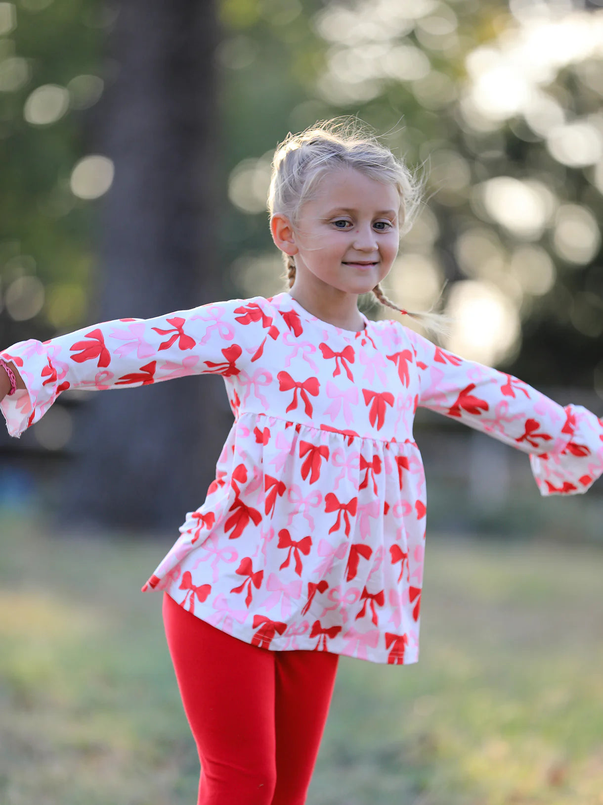 Valentine Bow Long Sleeve Ruffle Set