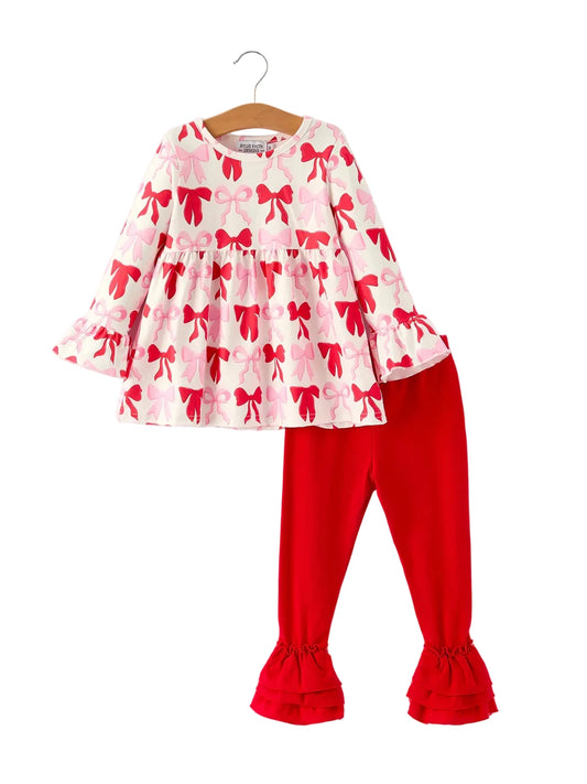 Valentine Bow Long Sleeve Ruffle Set