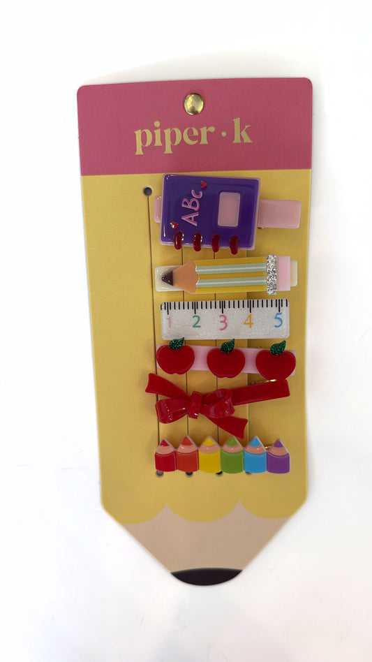 Back To School Hair Clips Set of 6