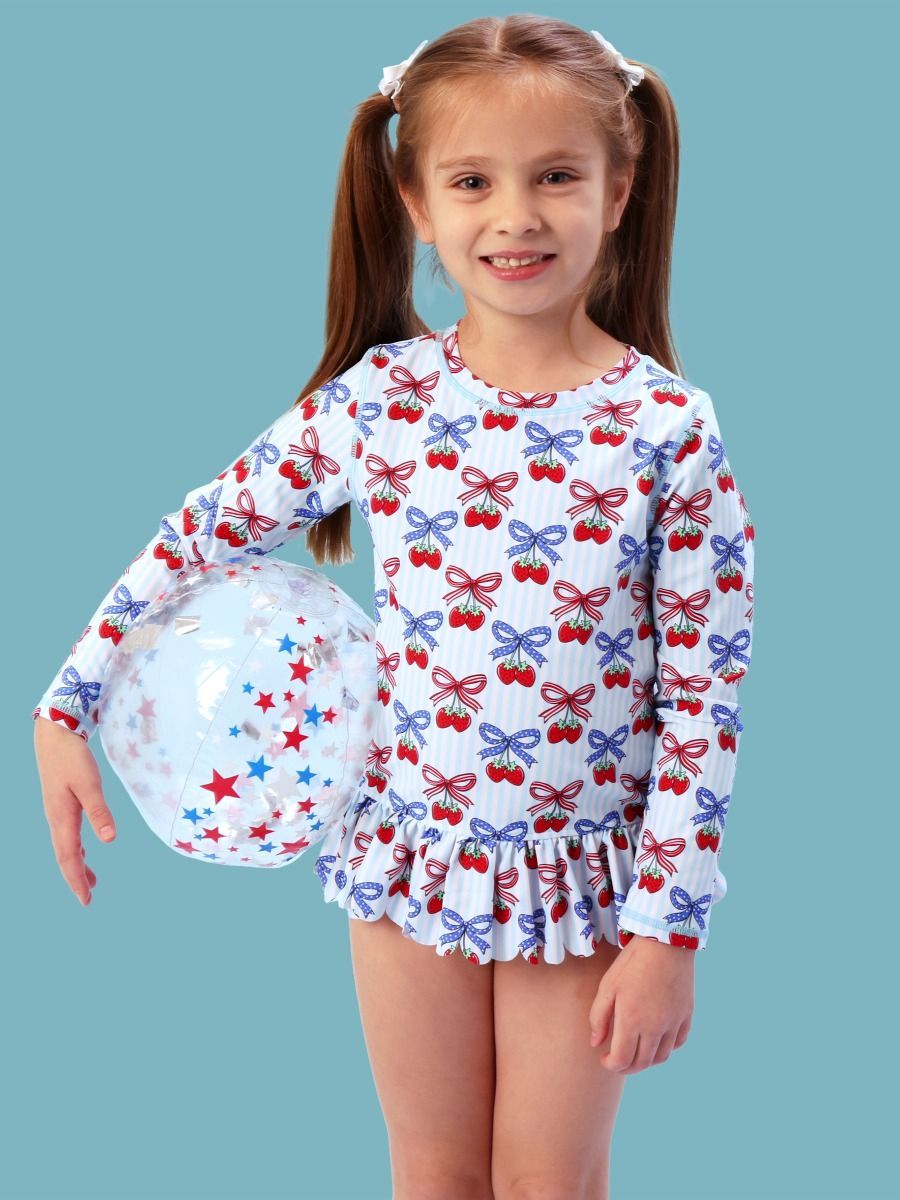 Berries & Bows Scallop Hem Long Sleeve Rash Guard 2-Piece