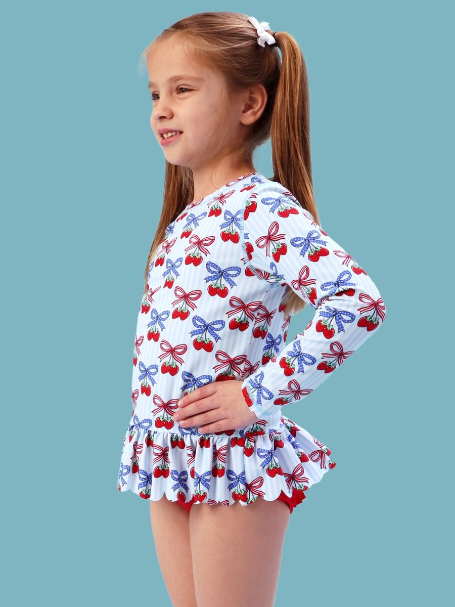 Berries & Bows Scallop Hem Long Sleeve Rash Guard 2-Piece