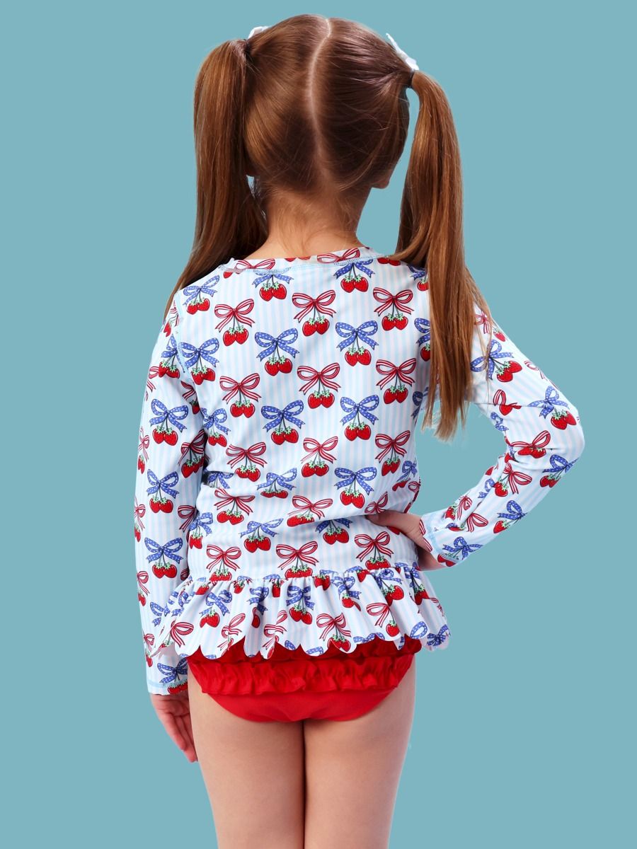 Berries & Bows Scallop Hem Long Sleeve Rash Guard 2-Piece