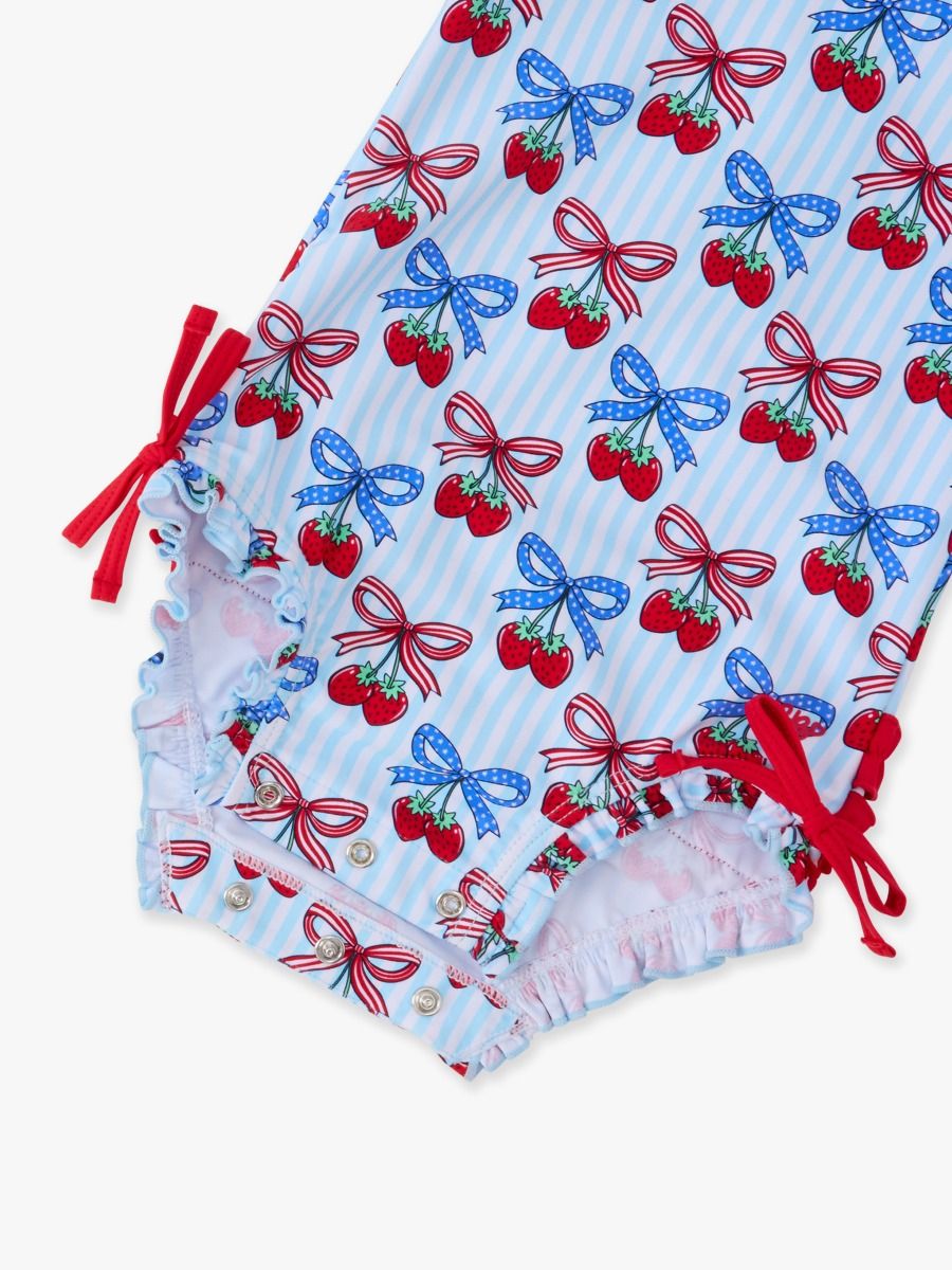 Berries & Bows Long Sleeve One Piece Rash Guard Swimsuit