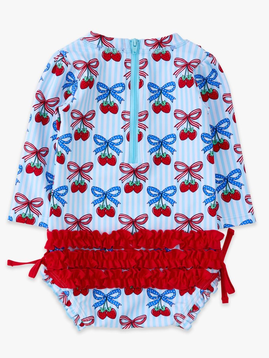 Berries & Bows Long Sleeve One Piece Rash Guard Swimsuit