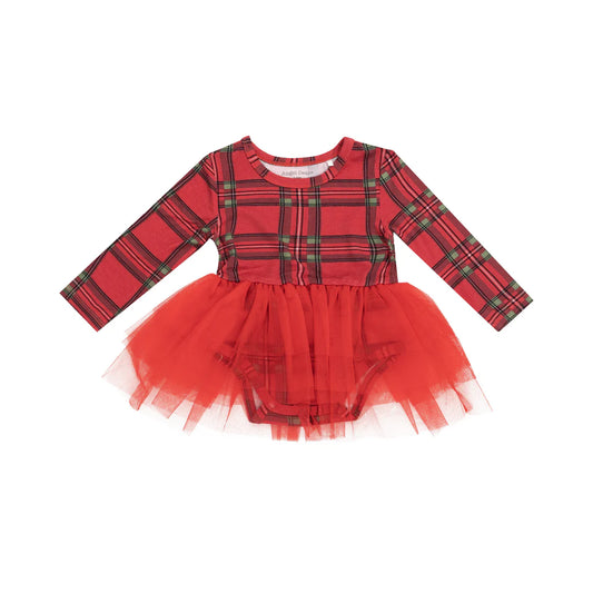 Long Sleeve Tutu Bodysuit Vintage Plaid