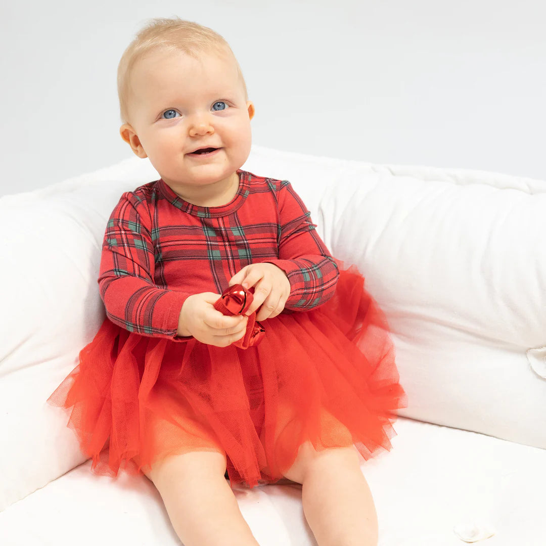 Long Sleeve Tutu Bodysuit Vintage Plaid