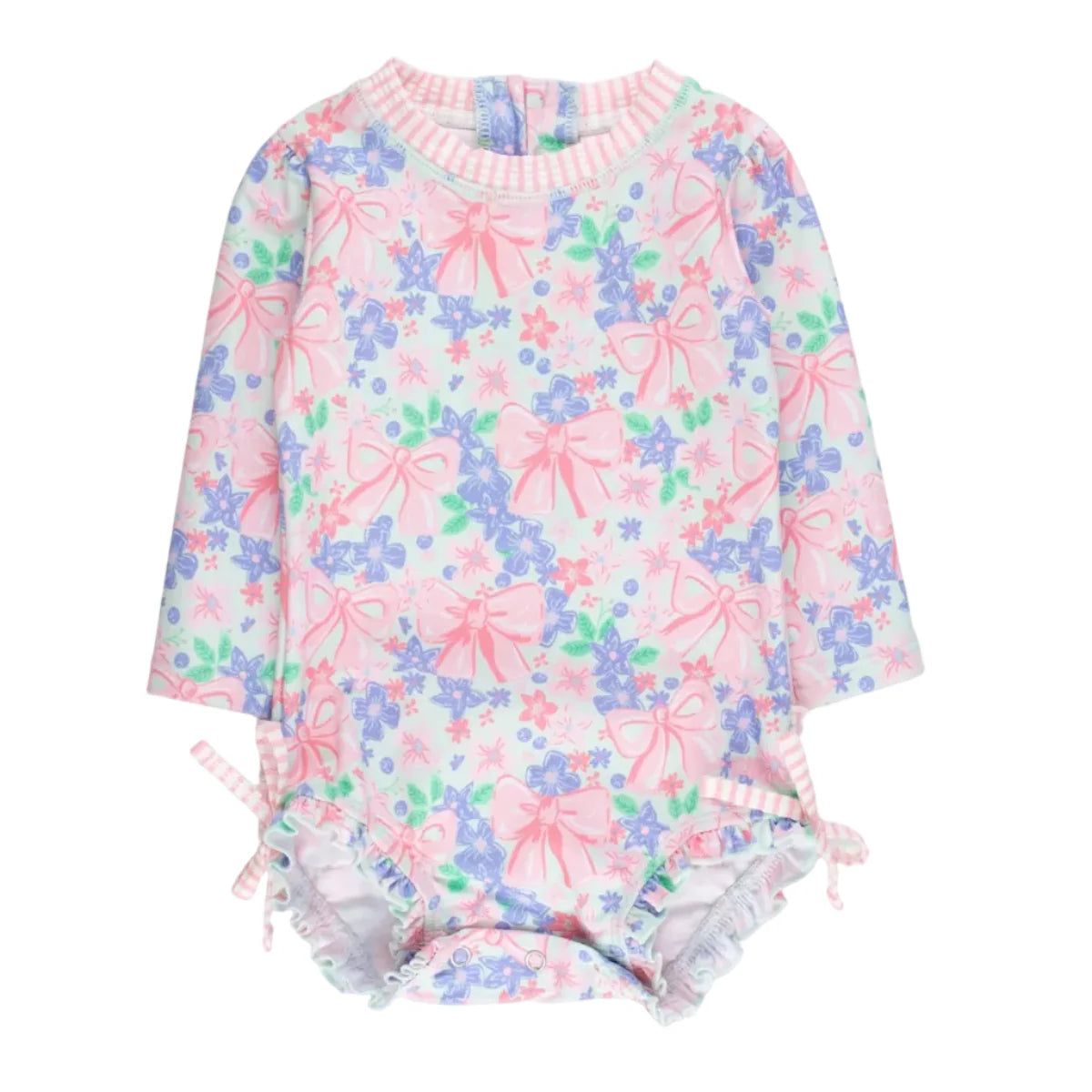 Bow Blooms Long Sleeve One Piece Rash Guard Swimsuit