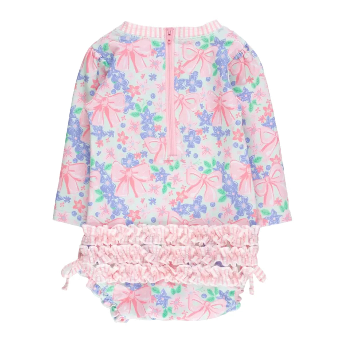 Bow Blooms Long Sleeve One Piece Rash Guard Swimsuit
