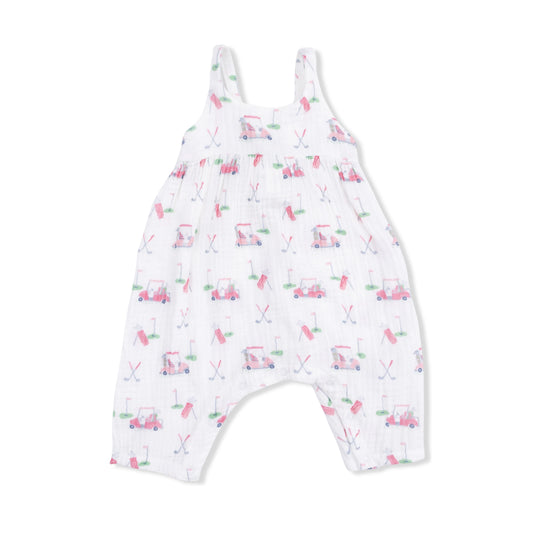 Baby Golf Carts Pink Tie Back Romper
