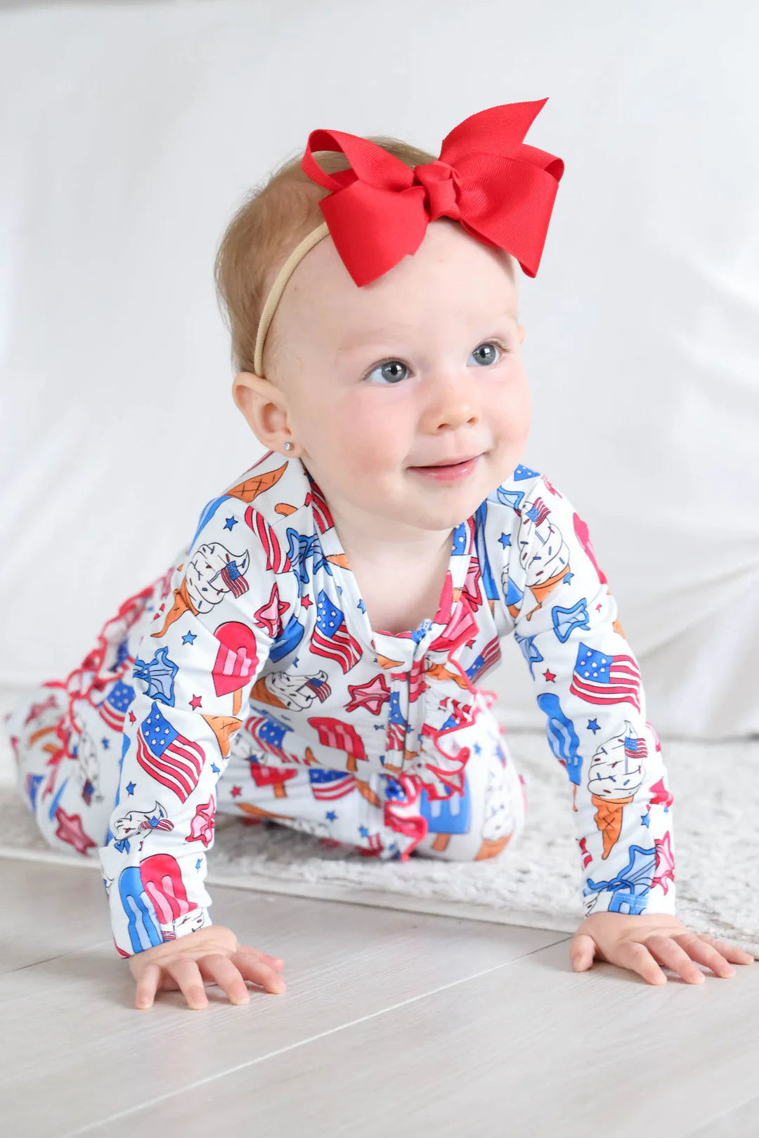 Ruffle Zipper Footie | Red, White & Cool