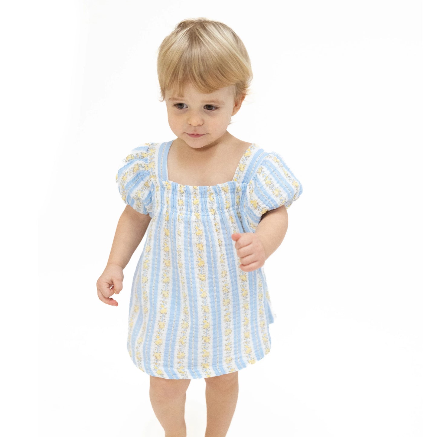 Odalys Floral Stripe Puff Sleeve Baby Doll Dress And Bloomer