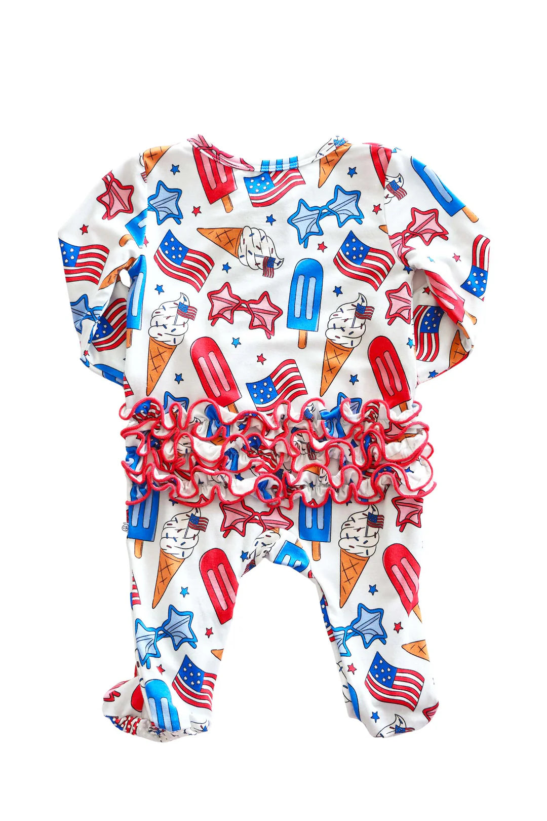 Ruffle Zipper Footie | Red, White & Cool