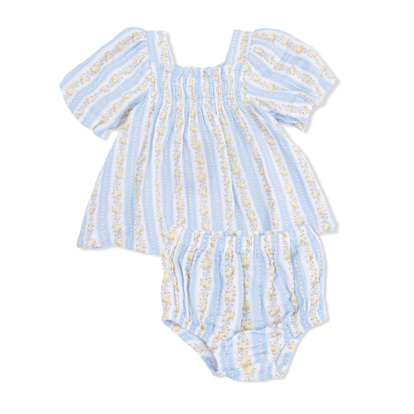 Odalys Floral Stripe Puff Sleeve Baby Doll Dress And Bloomer