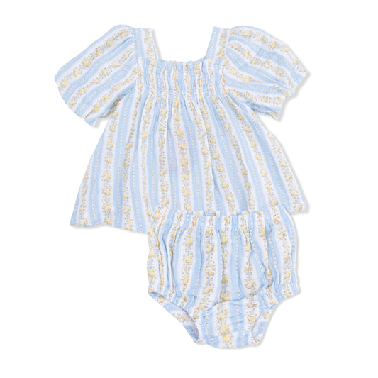 Odalys Floral Stripe Puff Sleeve Baby Doll Dress And Bloomer