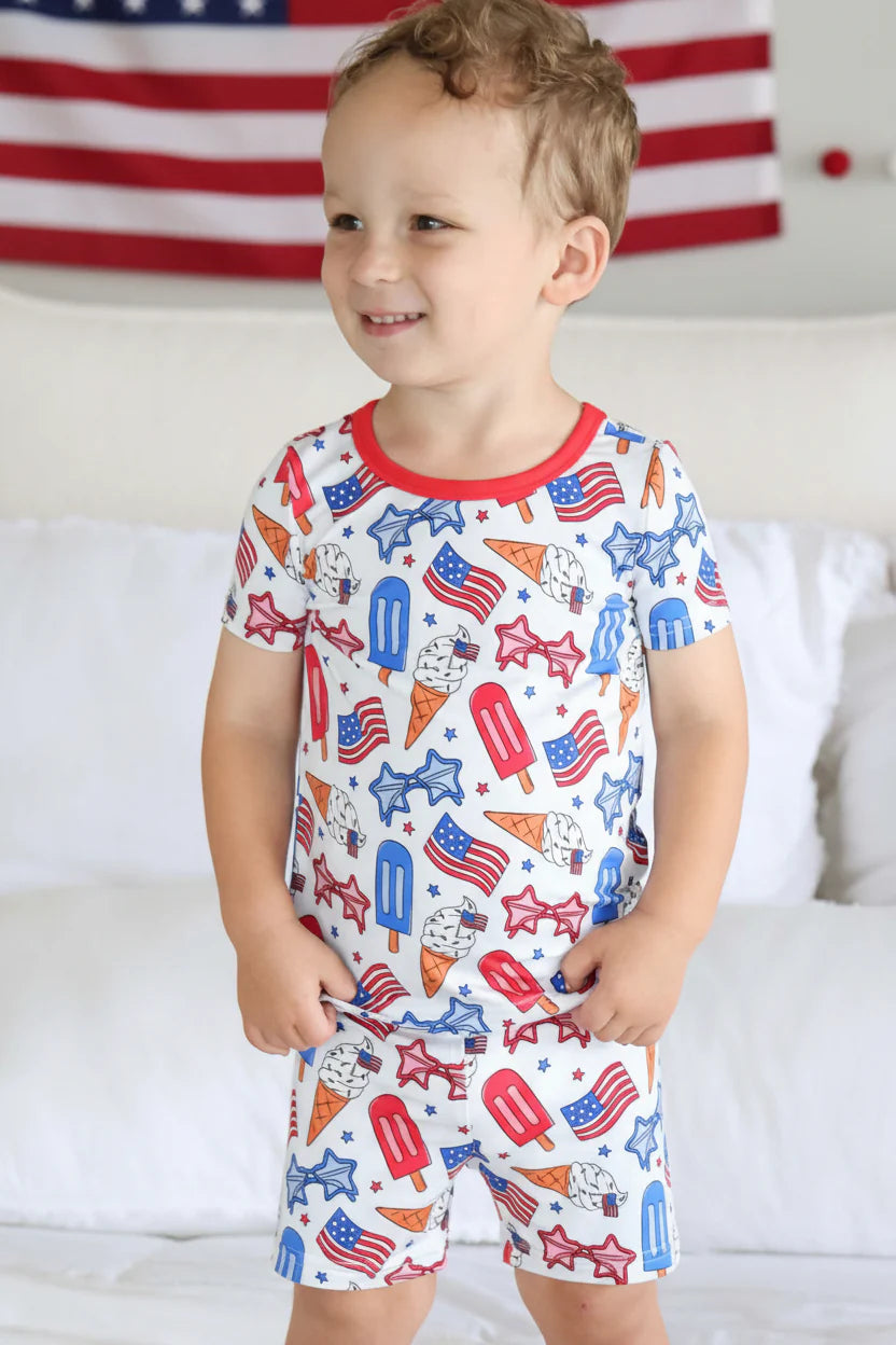 Two Piece Short Pajama Set | Red, White & Cool