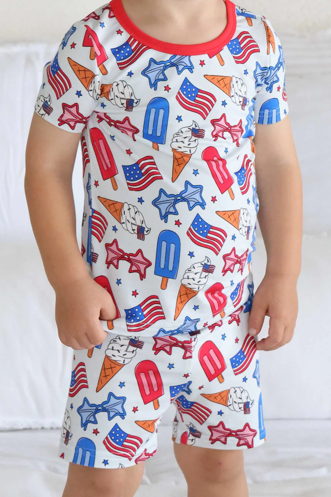 Two Piece Short Pajama Set | Red, White & Cool