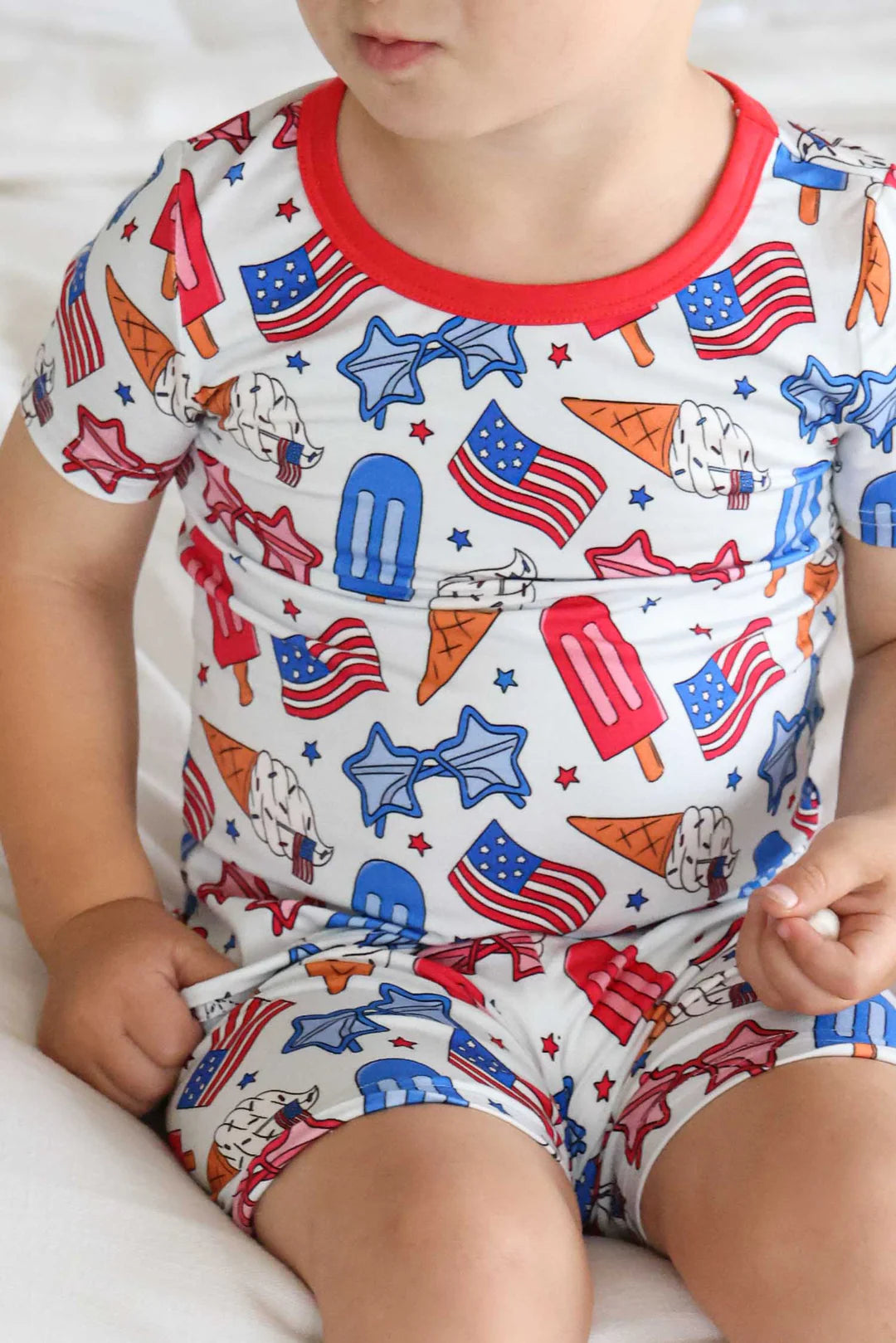 Two Piece Short Pajama Set | Red, White & Cool