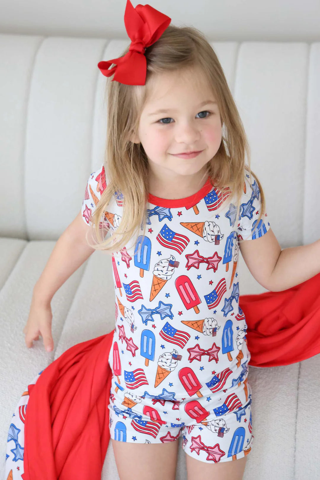 Two Piece Short Pajama Set | Red, White & Cool