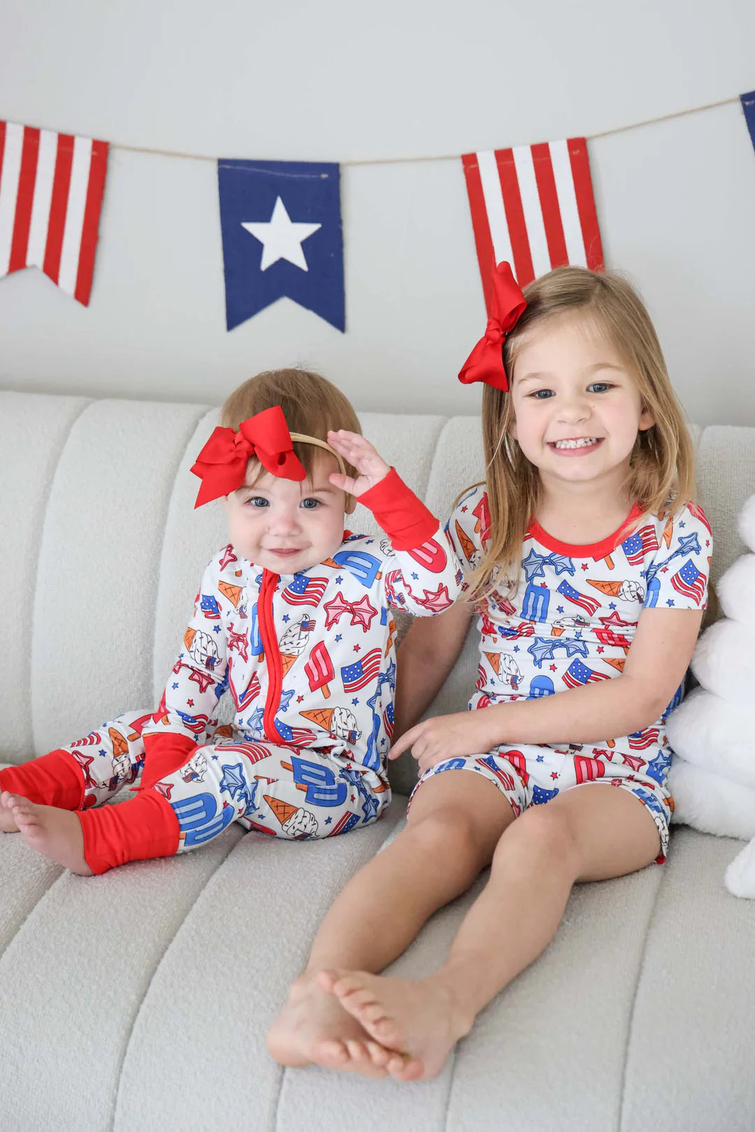 Two Piece Short Pajama Set | Red, White & Cool