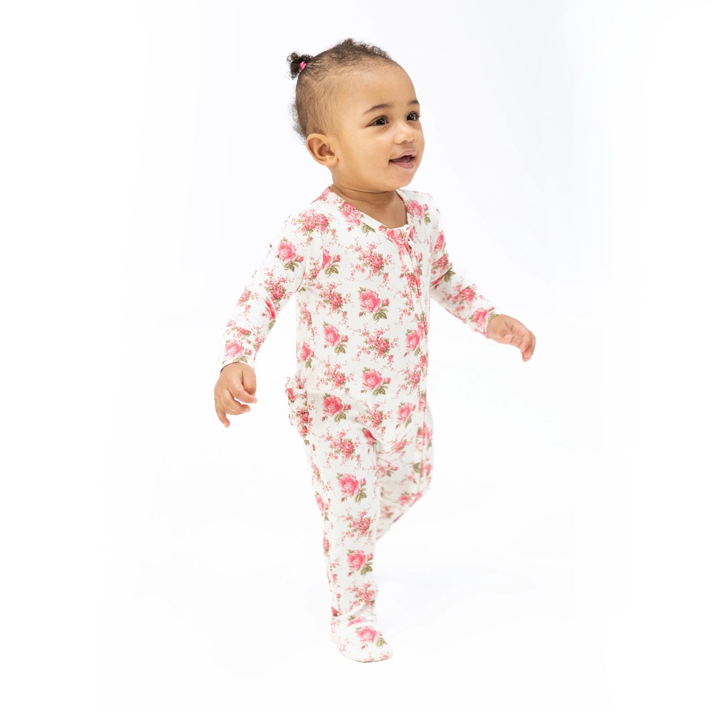 Elegant Roses 2 Way Ruffle Back Zipper Footie