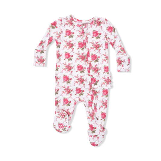 Elegant Roses 2 Way Ruffle Back Zipper Footie